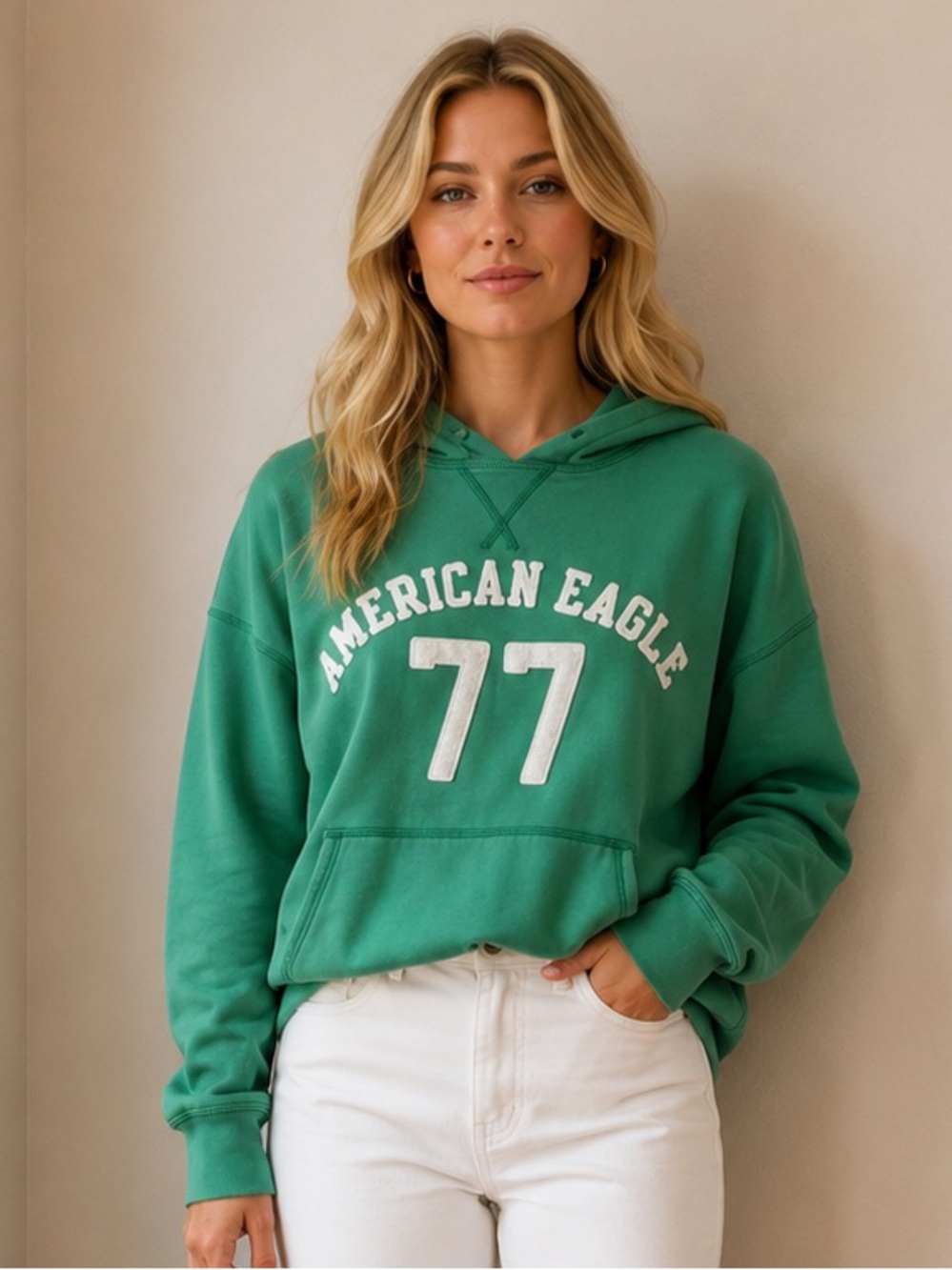 American Eagle Outfitters Green Logo Pullover Hoodie